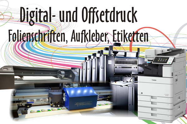 Digitaldruck Offsetdruck Folienschriften Loesemitteldruck Aufkleber Etiketten Grossformatdruck
